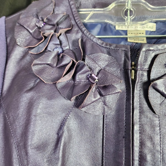 Peter Nygard Petites Purple Faux Leather Knit Jacket Womens L Embellished - Picture 2 of 7